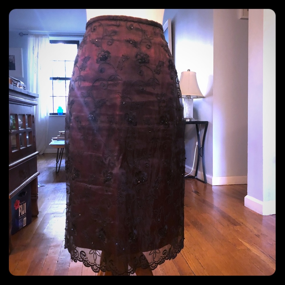 Lovely beaded lace and silk skirt. Scalloped hem